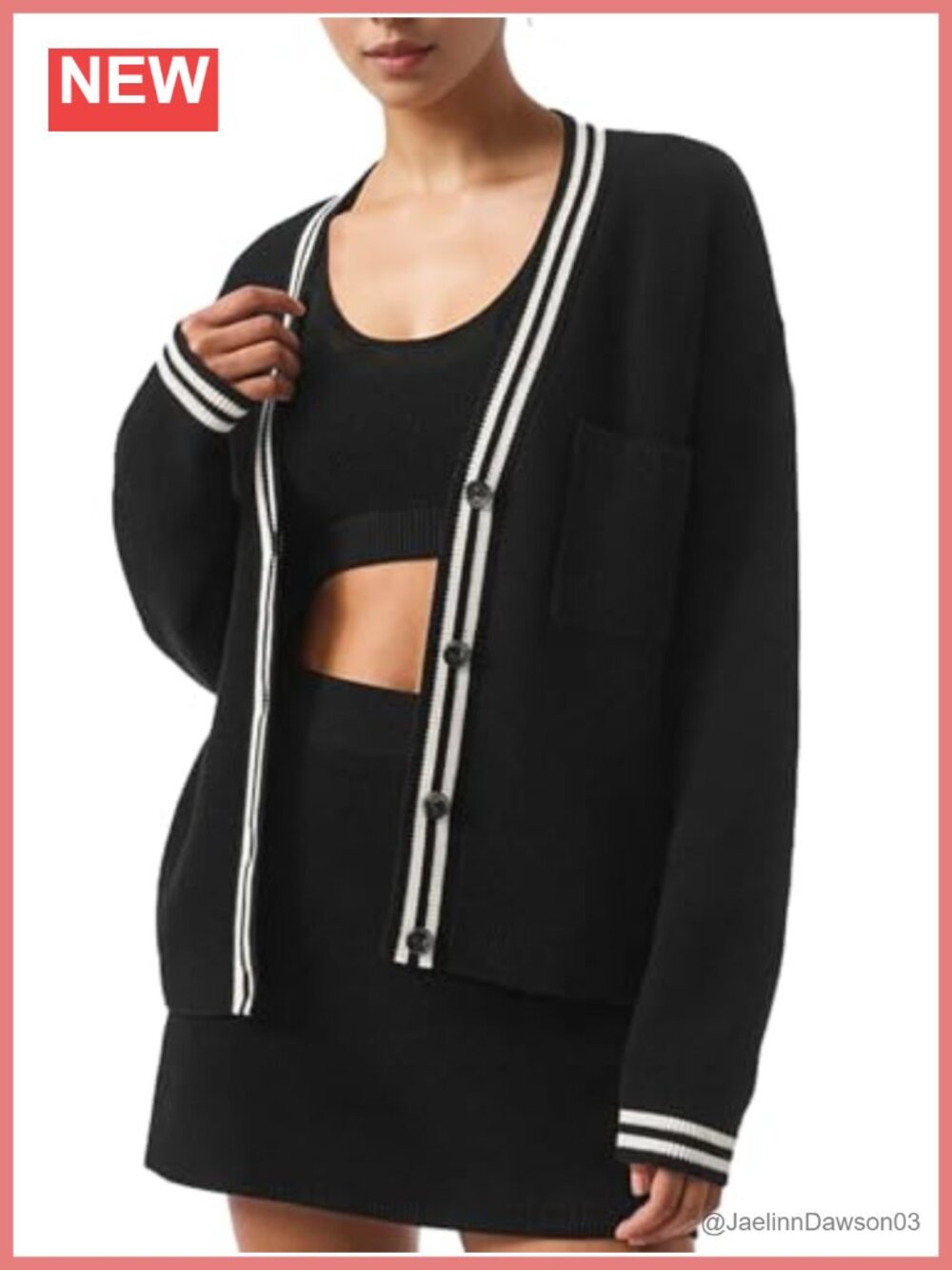 Oversized Color Blocked V Neck Button Down Cardigan Sweater